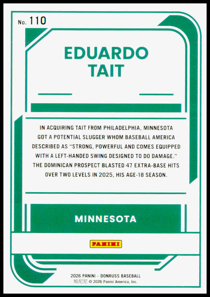 2026 Donruss Eduardo Tait Card Red and Blue Minnesota Twins #110