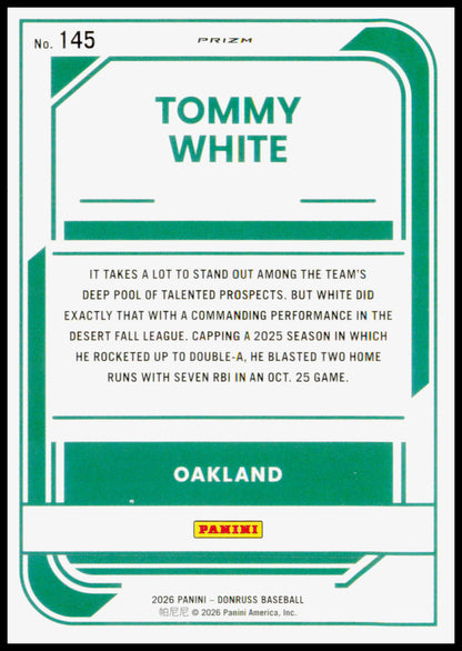 2026 Donruss Tommy White Card Optic Blue Velocity Athletics #145