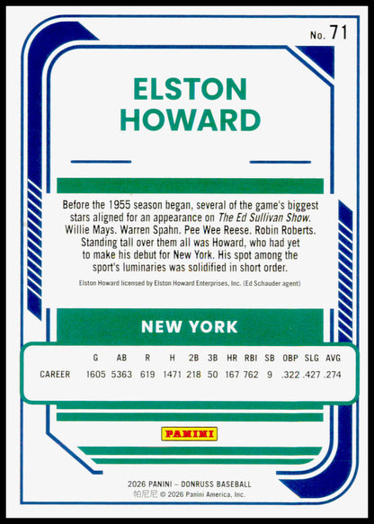 2026 Donruss Elston Howard Card Liberty New York Yankees #71