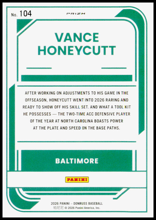 2026 Donruss Vance Honeycutt Card Optic Blue Velocity Baltimore Orioles #104