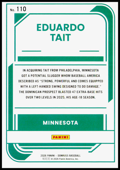 2026 Donruss Eduardo Tait Card Liberty Minnesota Twins #110