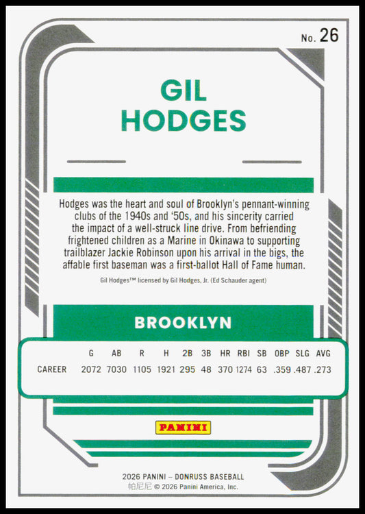 2026 Donruss Gil Hodges Card Brooklyn Dodgers #26