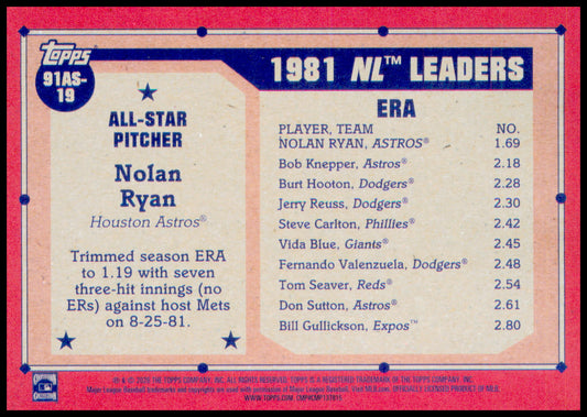2026 Topps Nolan Ryan Card 1991 Topps Baseball 35th Anniversary All-Stars
