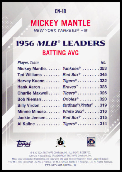 2026 Topps Mickey Mantle Card Crooked Numbers New York Yankees #CN-18