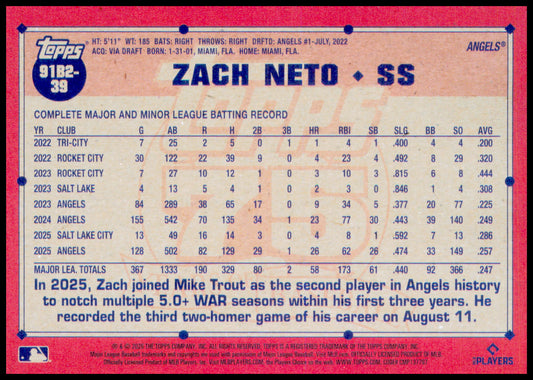 2026 Topps Zach Neto Card 1991 Topps Baseball 35th Anniversary Series 2 Angels
