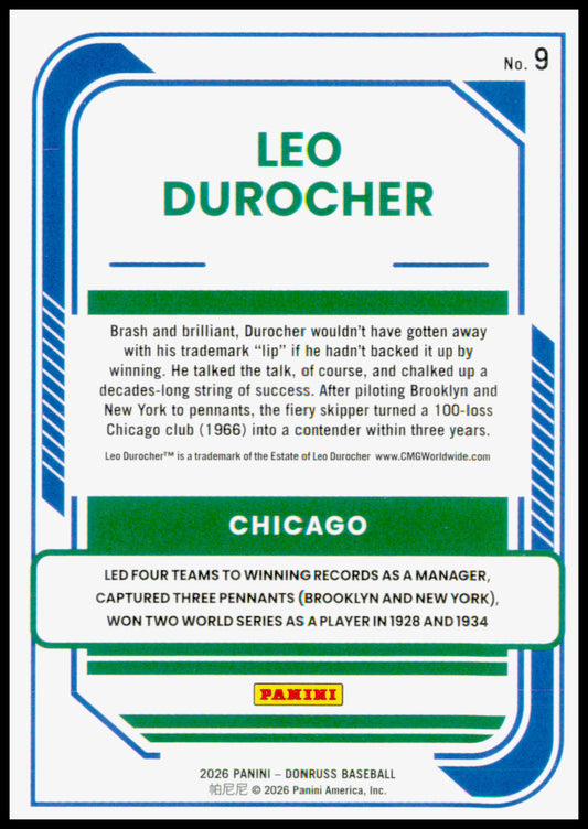 2026 Donruss Leo Durocher Card Optic Chicago Cubs #9
