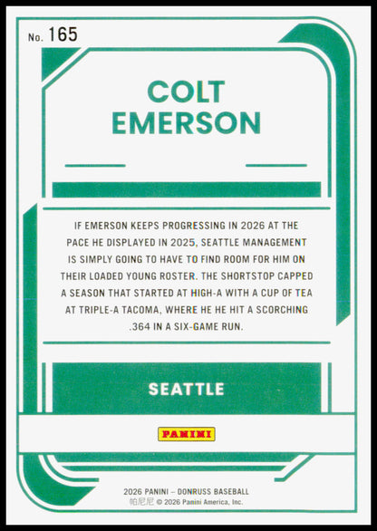 2026 Donruss Colt Emerson Card Optic Seattle Mariners #165