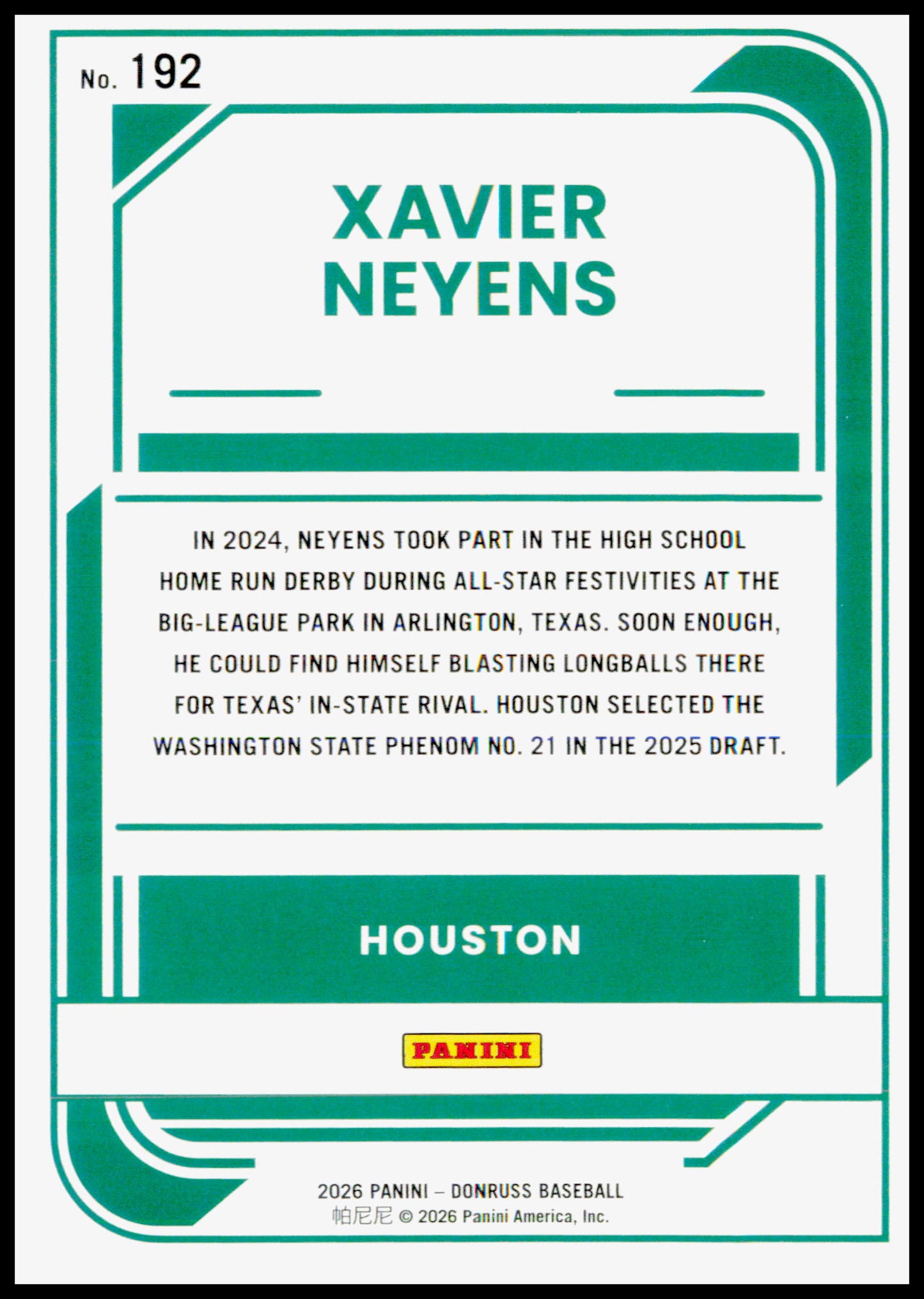 2026 Donruss Xavier Neyens Card Liberty Houston Astros #192