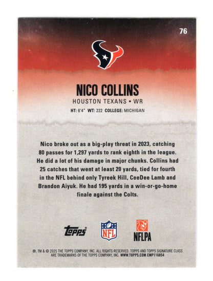 2025 Topps Signature Class Nico Collins Card Blue & Yellow Houston Texans #76