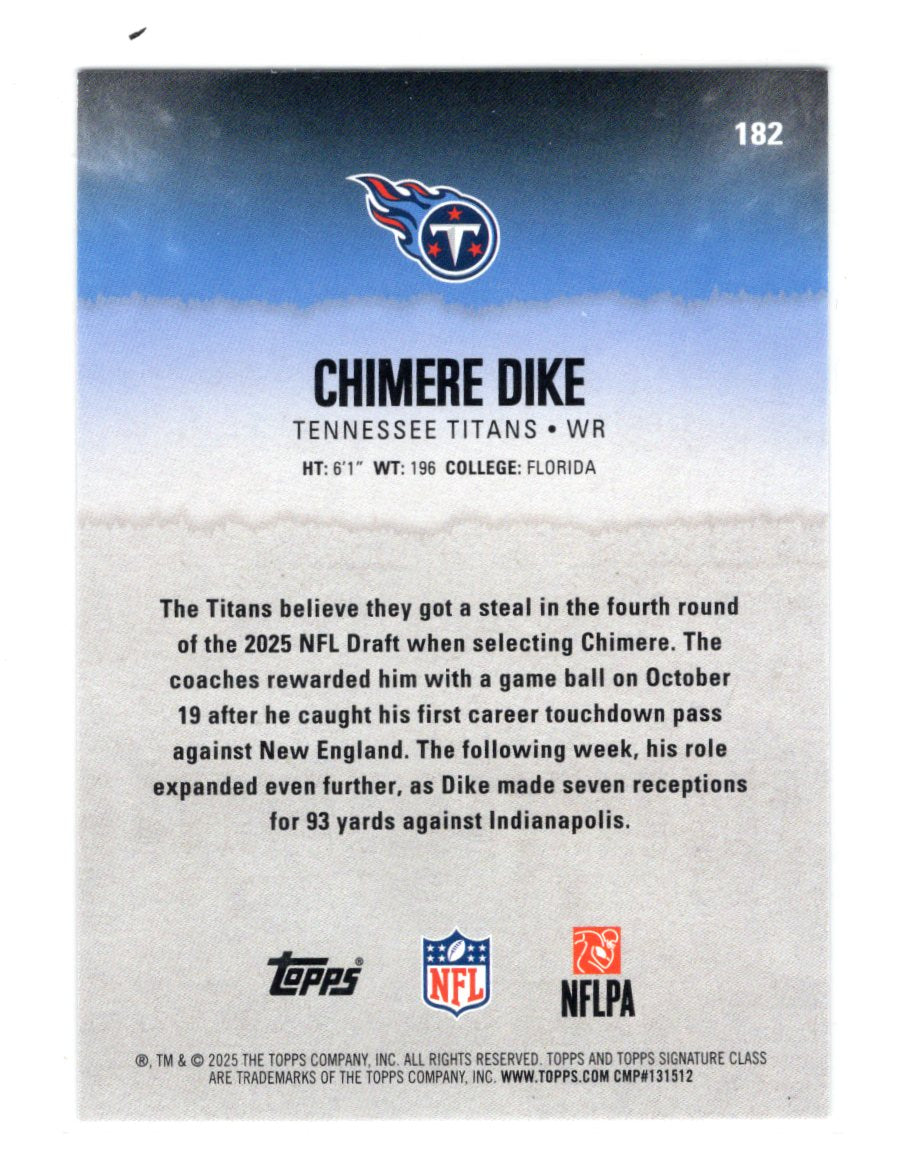 2025 Topps Signature Class Chimere Dike Card Green & Purple Rookie Titans