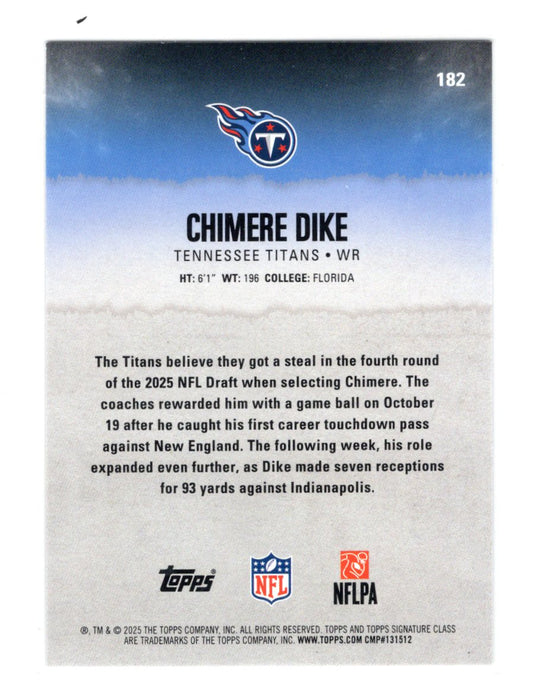 2025 Topps Signature Class Chimere Dike Card Green & Purple Rookie Titans