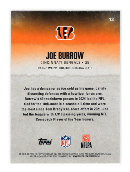 2025 Topps Signature Class Joe Burrow Card Green & Purple Cincinnati Bengals #13