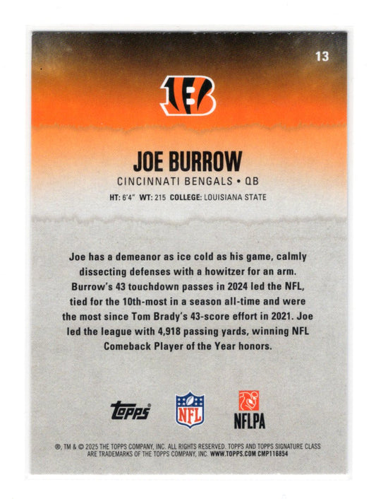 2025 Topps Signature Class Joe Burrow Card Green & Purple Cincinnati Bengals #13
