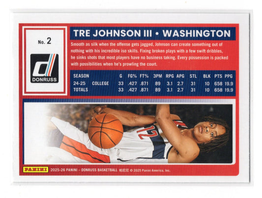 2025-26 Donruss Tre Johnson III Card Holo Green Laser Washington Wizards #2