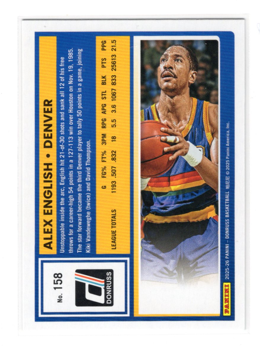 2025-26 Donruss Alex English Card Holo Green Laser Denver Nuggets #158