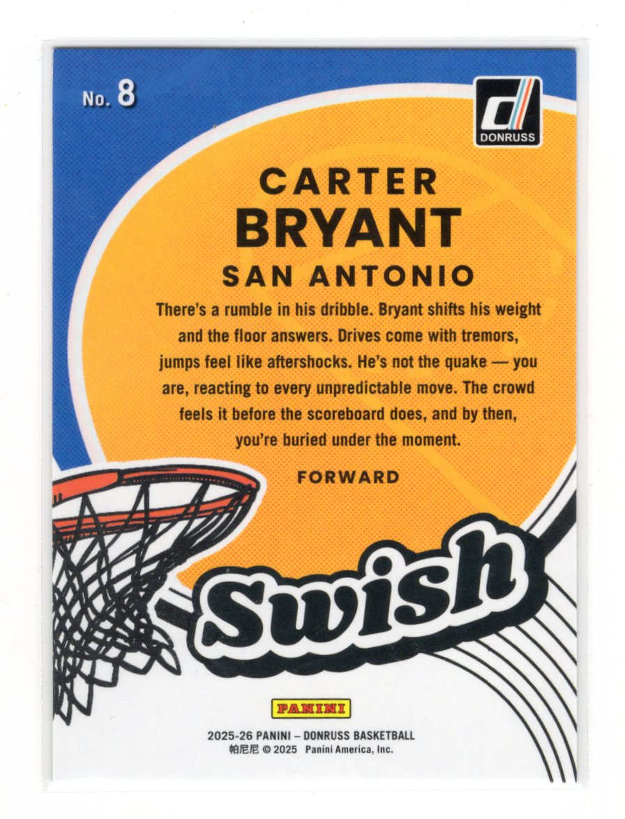 2025-26 Donruss Carter Bryant Card Holo Green Laser San Antonio Spurs #8