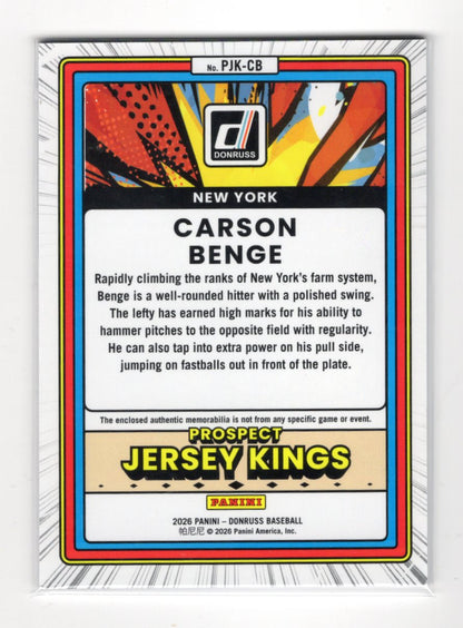 2026 Donruss Carson Benge Prospect Jersey Kings Case Hit Relic New York