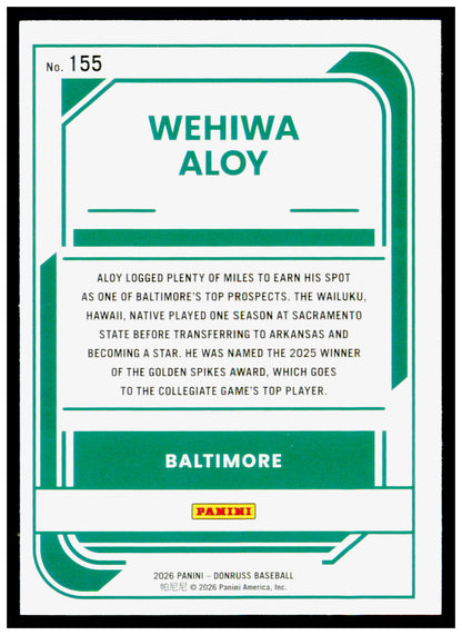 2026 Donruss Wehiwa Aloy Card Baltimore Orioles #155