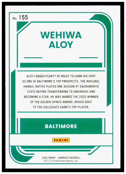 2026 Donruss Wehiwa Aloy Card Baltimore Orioles #155