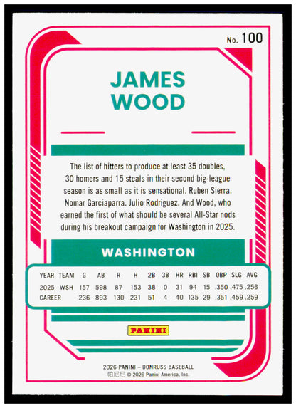 2026 Donruss James Wood Card Washington Nationals #100