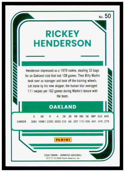 2026 Donruss Rickey Henderson Card Oakland Athletics #50