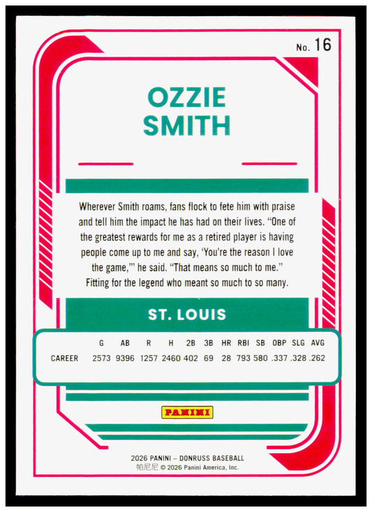 2026 Donruss Ozzie Smith Card St. Louis Cardinals #16