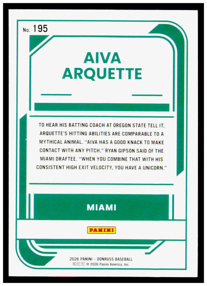 2026 Donruss Aiva Arquette Card Miami Marlins #195