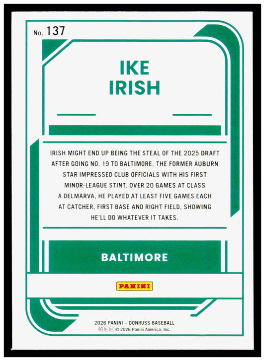 2026 Donruss Ike Irish Card Baltimore Orioles #137