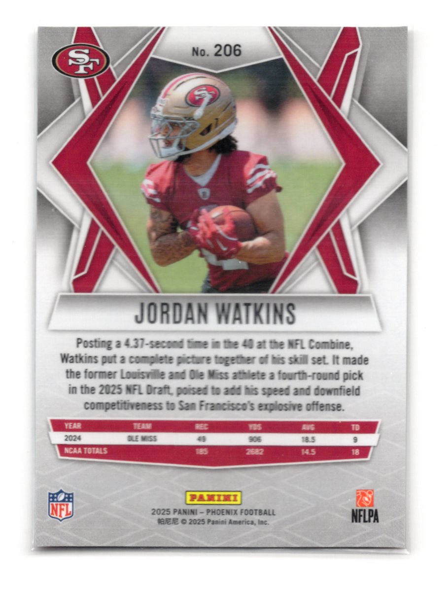2025 Panini Phoenix Jordan Watkins Card Rookie San Francisco 49ers #206