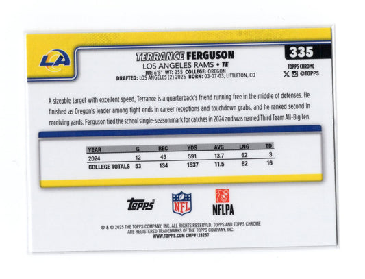 2025 Topps Chrome Terrance Ferguson Card Rookie Los Angeles Rams #335