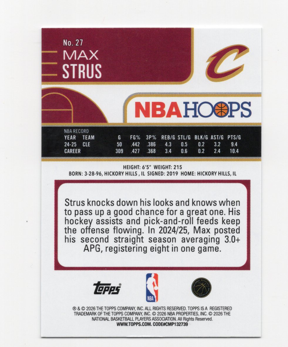 2025-26 Hoops Max Strus Card Cleveland Cavaliers #27
