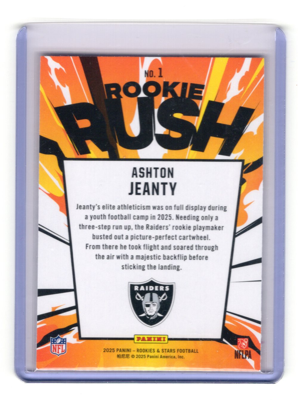 2025 Panini Rookies & Stars Ashton Jeanty Card Rookie Rush Las Vegas Raiders #1