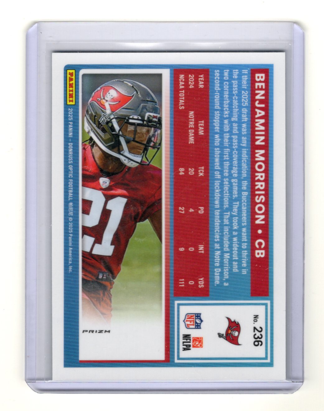 2025 Donruss Optic Benjamin Morrison Card Green Hyper Rookie  Buccaneers #236