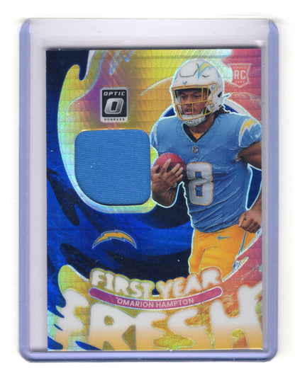 2025 Donruss Optic Omarion Hampton Card First Year Fresh Blue Hyper Mem Chargers