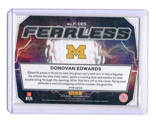 2025 Panini Prizm Draft Picks Donovan Edwards Card Fearless Michigan