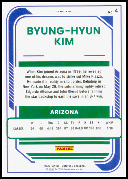 2026 Donruss Byung-Hyun Kim Card Optic Orange Velocity Arizona Diamondbacks #4