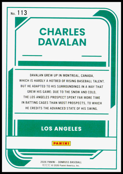 2026 Donruss Charles Davalan Card Los Angeles Dodgers #113