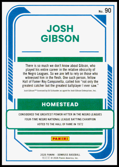 2026 Donruss Josh Gibson Card Homestead Grays #90
