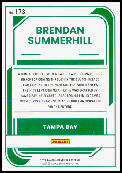 2026 Donruss Brendan Summerhill Card Optic Tampa Bay Rays #173