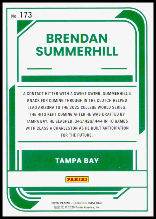 2026 Donruss Brendan Summerhill Card Optic Tampa Bay Rays #173