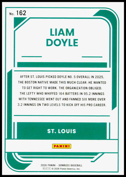 2026 Donruss Liam Doyle Card St. Louis Cardinals #162