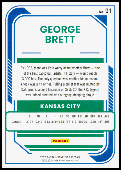 2026 Donruss George Brett Card Liberty Kansas City Royals #91