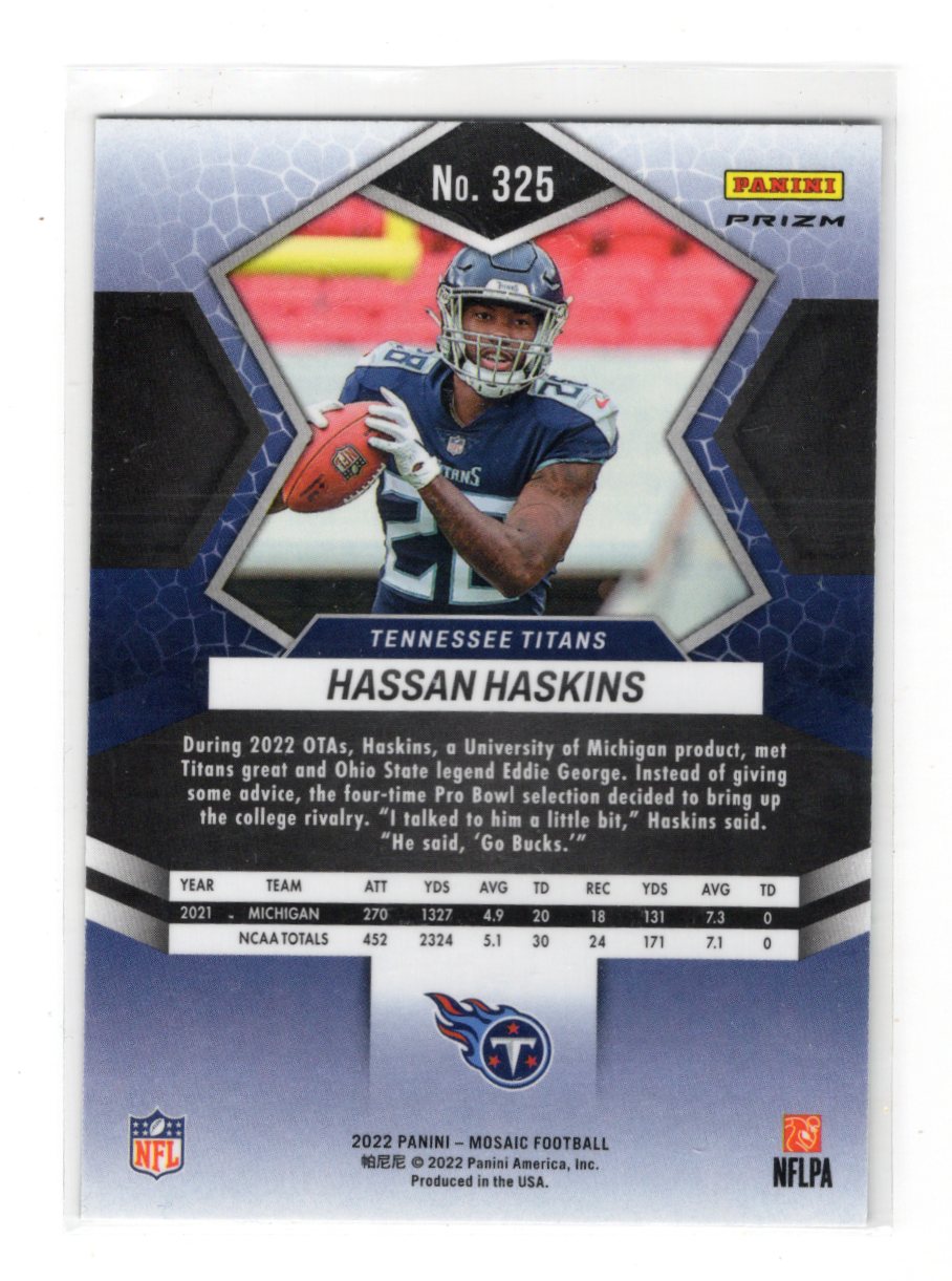 2022 Panini Mosaic Hassan Haskins Card Mosaic Rookie Tennessee Titans #325
