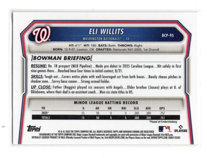 2026 Bowman Eli Willits Card Chrome Prospects Washington Nationals #BCP-95