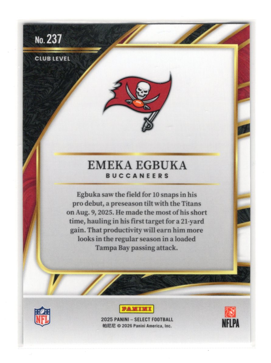 2025 Panini Select Emeka Egbuka Card Tampa Bay Buccaneers #237