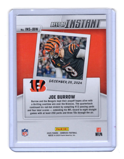 2025 Donruss Joe Burrow Card Best of Instant Cincinnati Bengals #INS-JBW