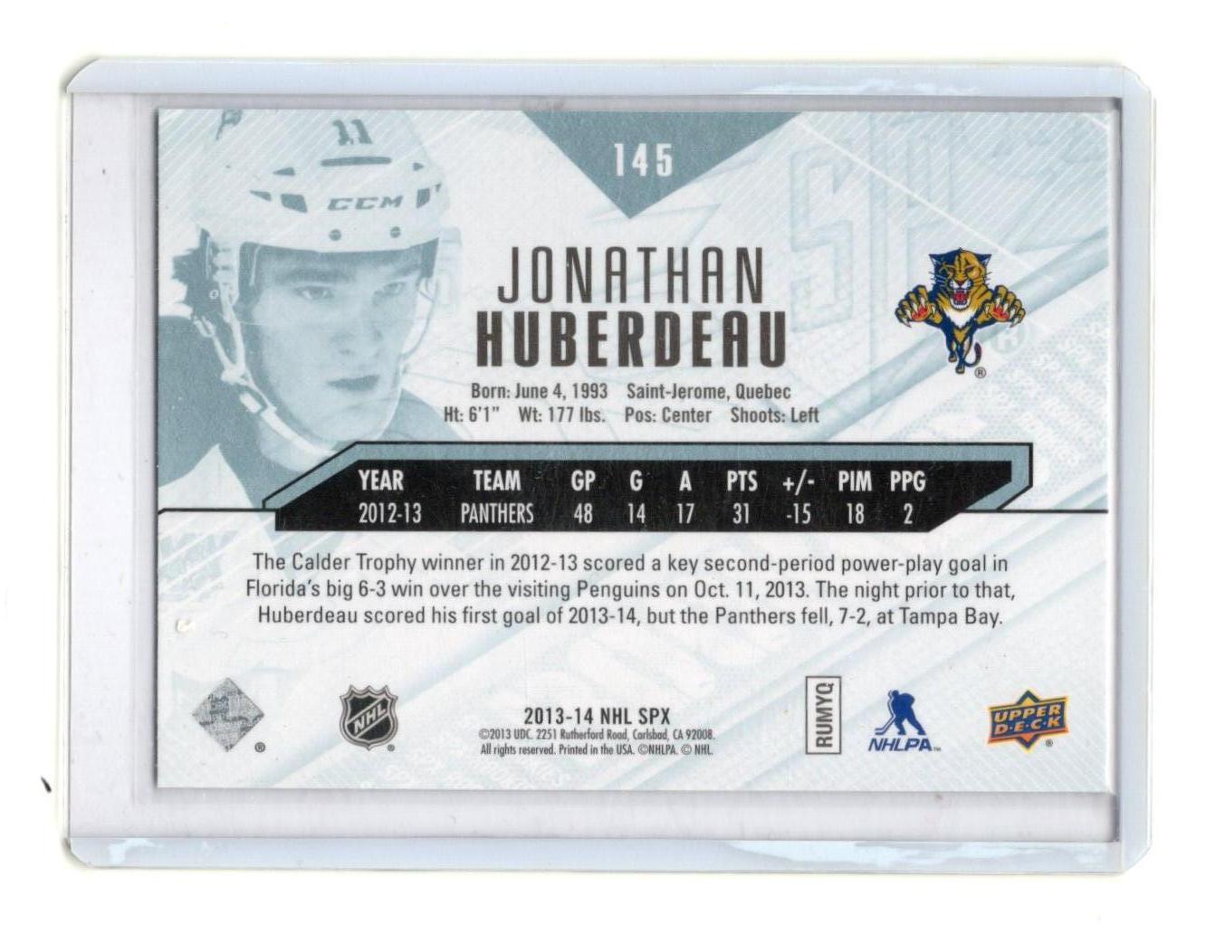 2013-14 SPx Jonathan Huberdeau Card Rookie Florida Panthers #145