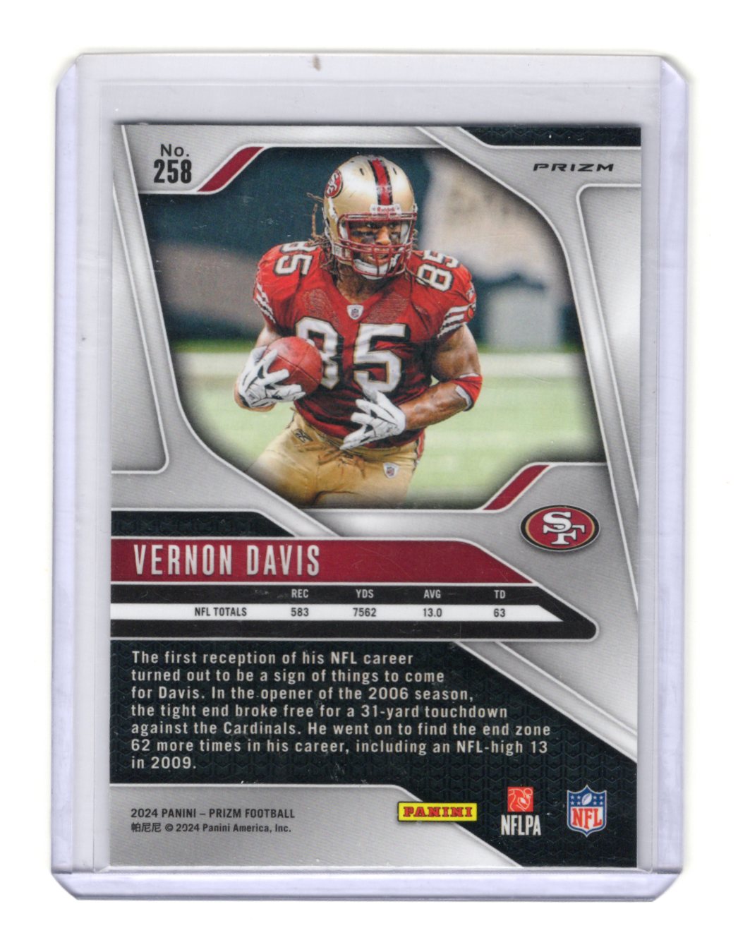 2024 Panini Prizm Vernon Davis Card San Francisco 49ers #258