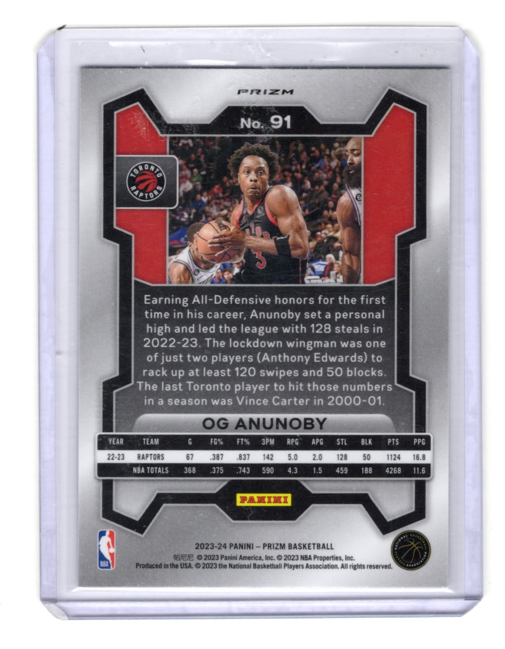 2023-24 Panini Prizm OG Anunoby Card Prizms Silver Toronto Raptors #91