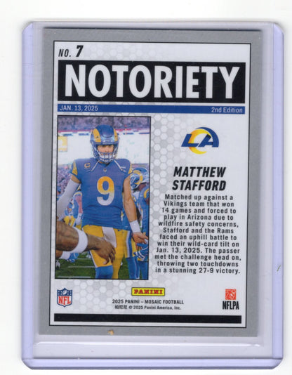 2025 Panini Mosaic Matthew Stafford Card Notoriety Mosaic Los Angeles Rams #7